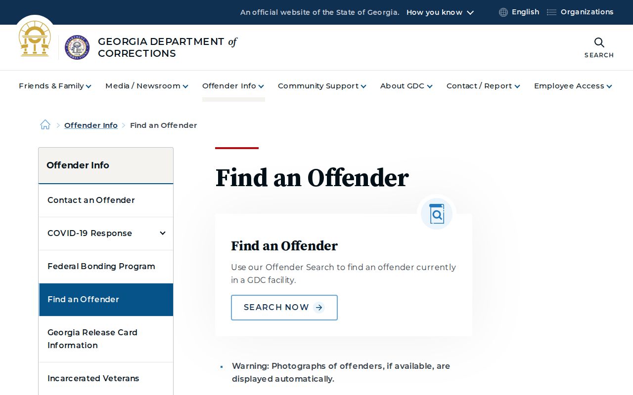 Georgia Department of Corrections offender search for Bulloch County records