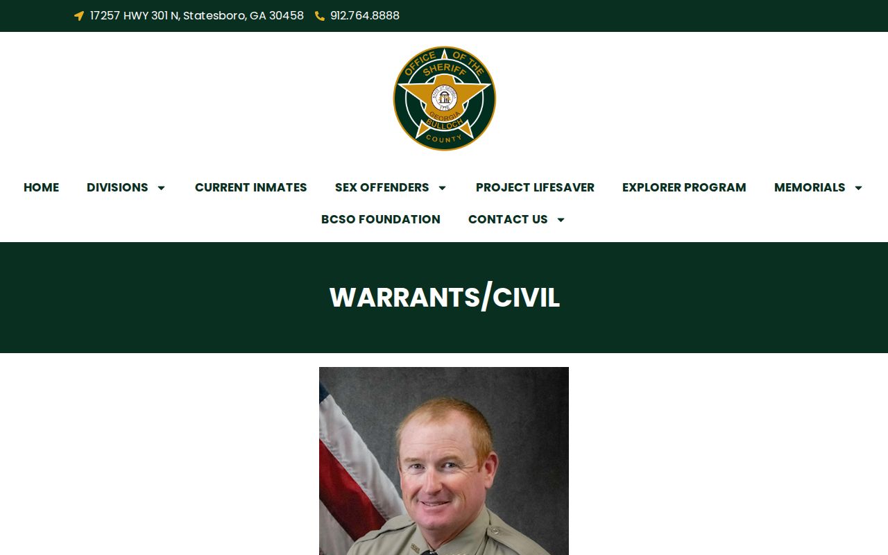 Bulloch County Sheriff Warrants and Civil official contact page