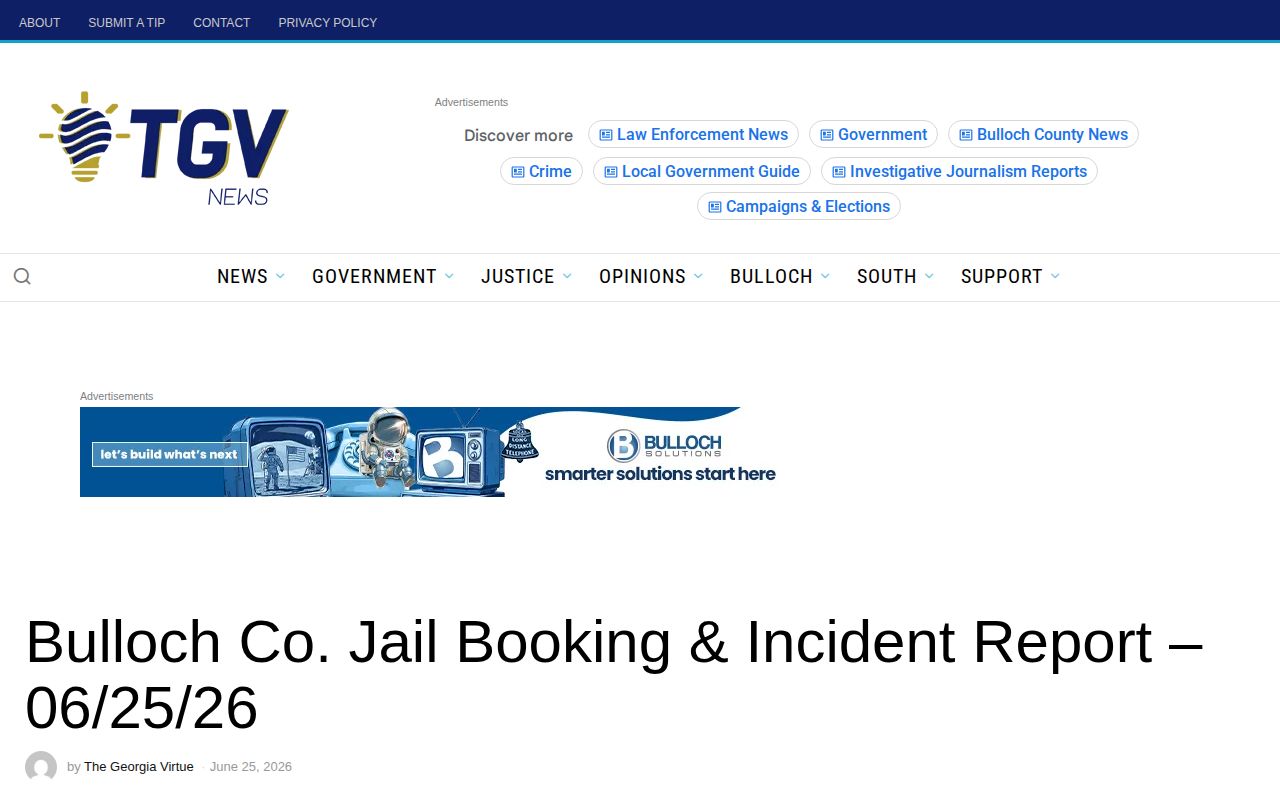 Georgia Virtue Bulloch County booking report source page