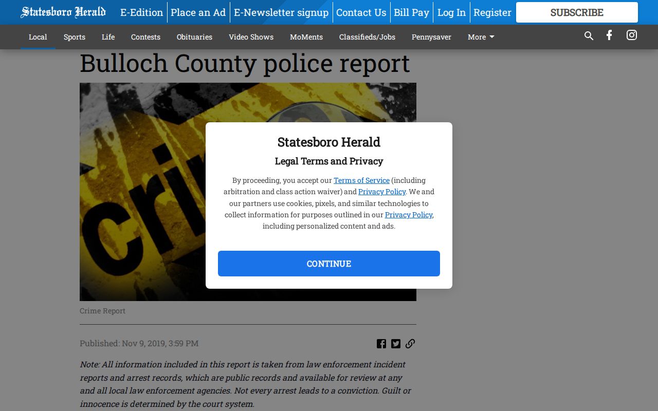 Statesboro Herald multiagency Bulloch County police report covering Portal events
